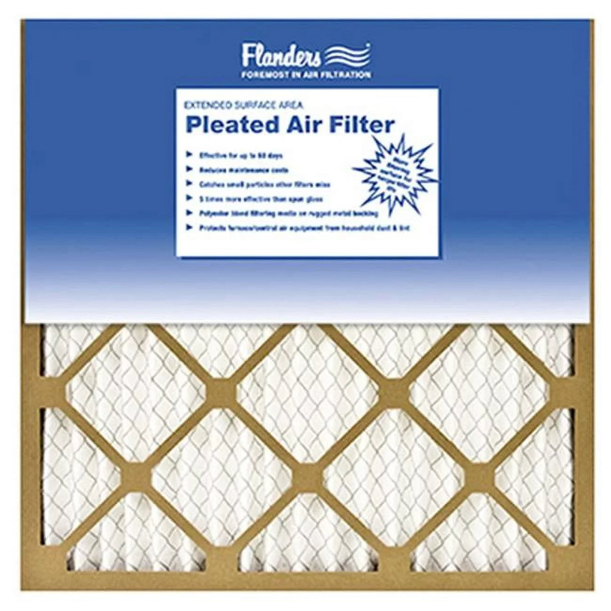 Pleated 10.5 - Basic Wirebacked in. 81555.011616 Air Flanders Filter Media Of 12 Pack Kraft 16 With x Frame