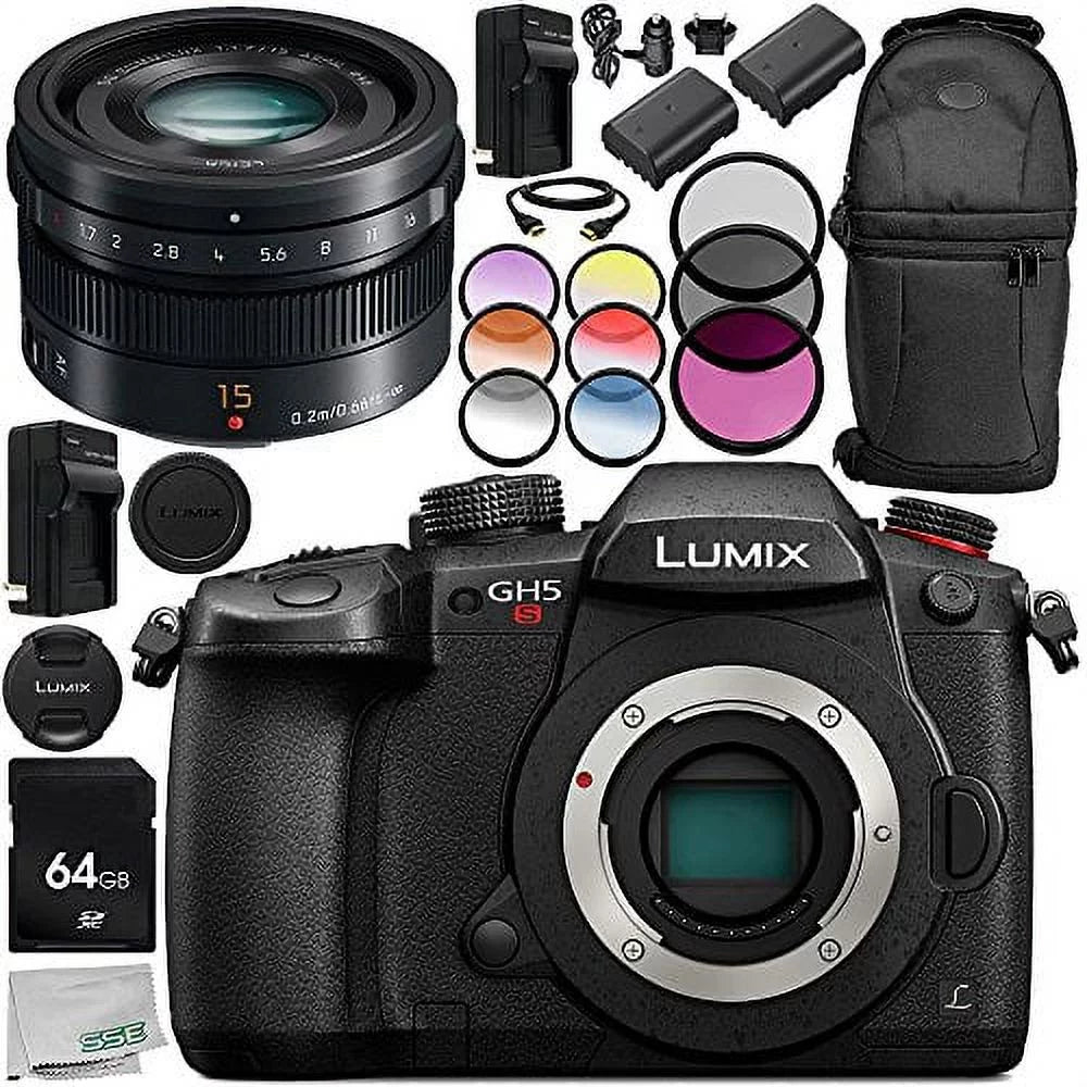Camera MORE Mirrorless f/1.2 64GB SD O.I.S. DG Card Lens Accessory Thirds Digital POWER 14PC with Panasonic Four Includes Micro DC-GH5S 42.5mm Memory Lumix – Nocticron + Leica ASPH. Bundle