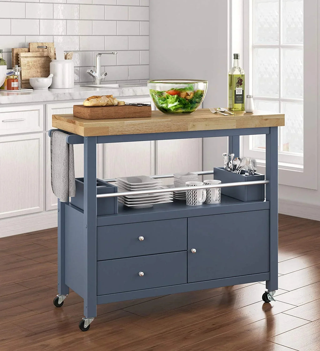 Wheels Apartment Cart Rolling Storage, With Butcher And Cabinet For Bar Portable Island Organization Block Kitchen Table, Anson Home Gray ,