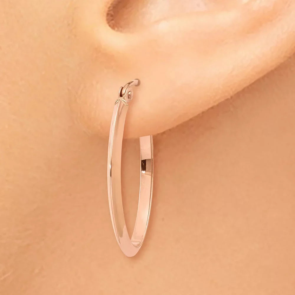 Teens; Gold Real 14kt for Earrings; and Women Tube Polished Oval Adults and Rose Men for