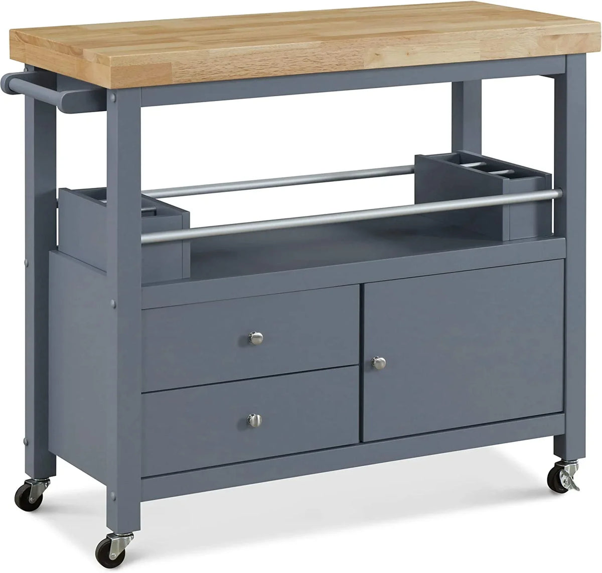 Wheels Apartment Cart Rolling Storage, With Butcher And Cabinet For Bar Portable Island Organization Block Kitchen Table, Anson Home Gray ,