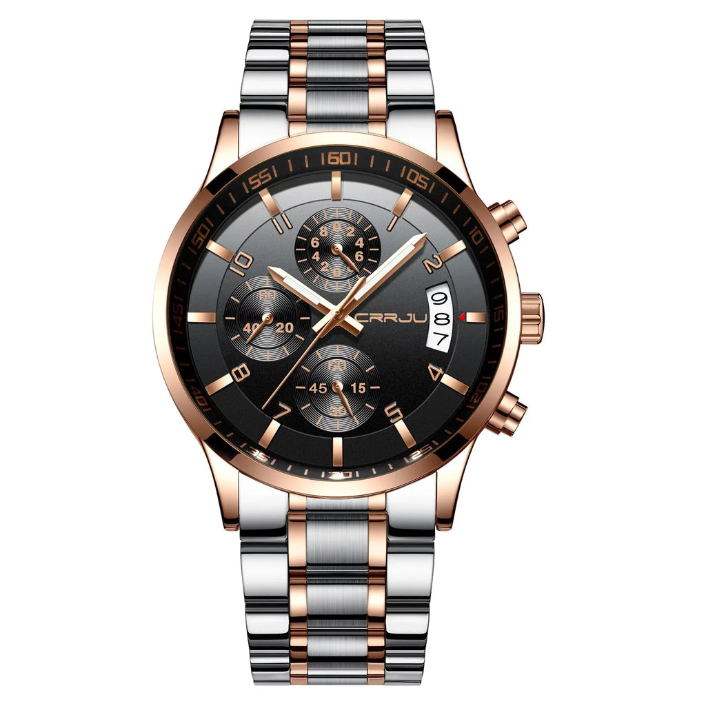 Stainless Chronograph CRRJU Men relogio Steel Business Quartz Watch Waterproof masculino Luxury Watch for Mens Watches Fashion