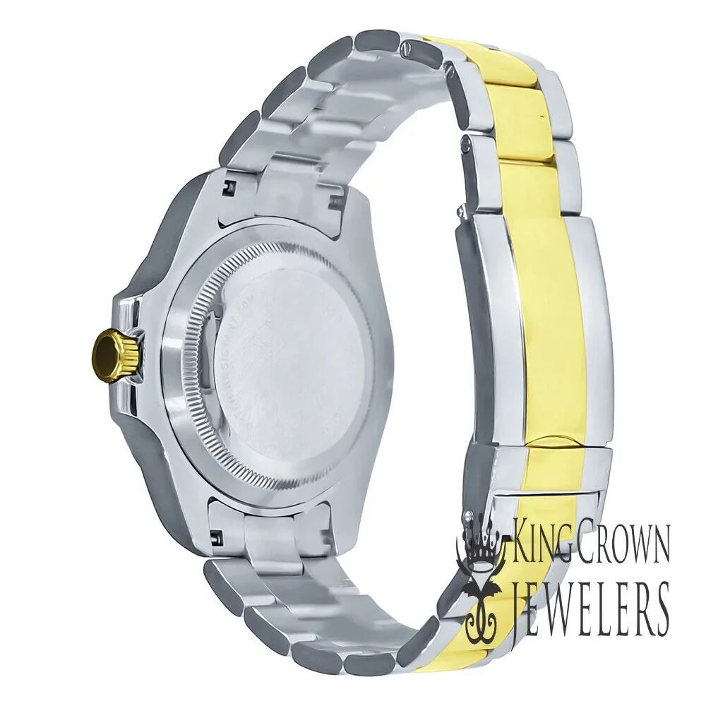 Steel Dial Pearl Of Gold Tone Watch Diamonds Simulated Mens Finish Mother Stainless 2 Solid 18K