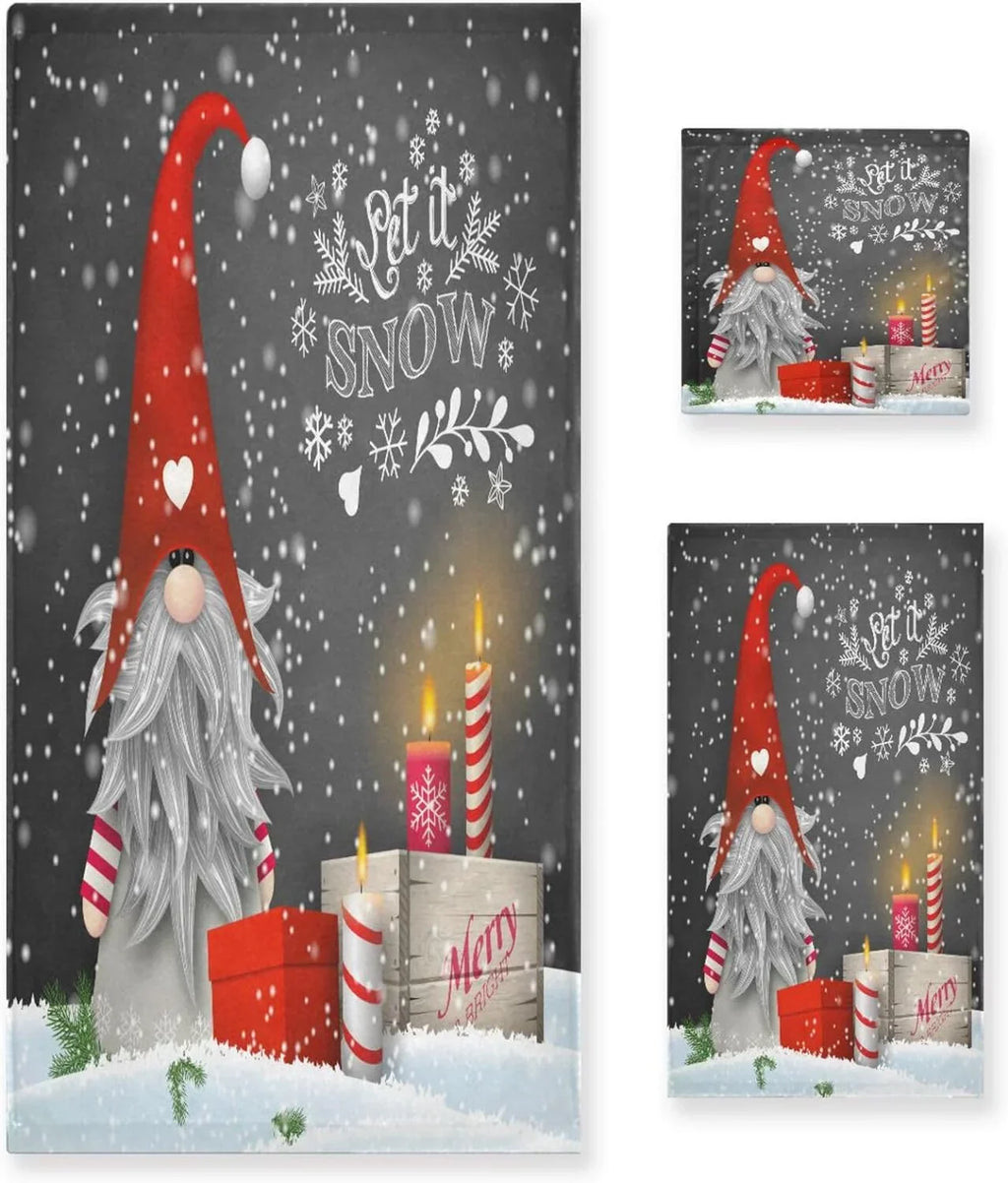 Bathroom of Gym Christmas for Bath 3, Washcloth Soft Set Highly with Towel Towels Absorbent Wellsay Towel Hotel Hand Spa Towel, and Gnome