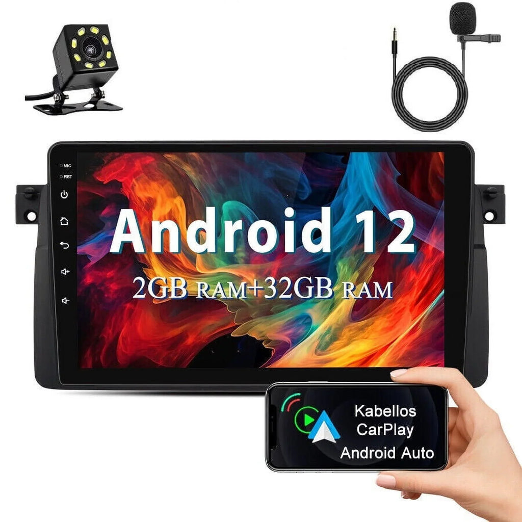 Car Apple USB WIFI Bluetooth GPS Stereo inch 2+32GB Touch E46 Android 12 FM Android RDS for M3 Carplay Auto 9 HD Radio Screen BMW
