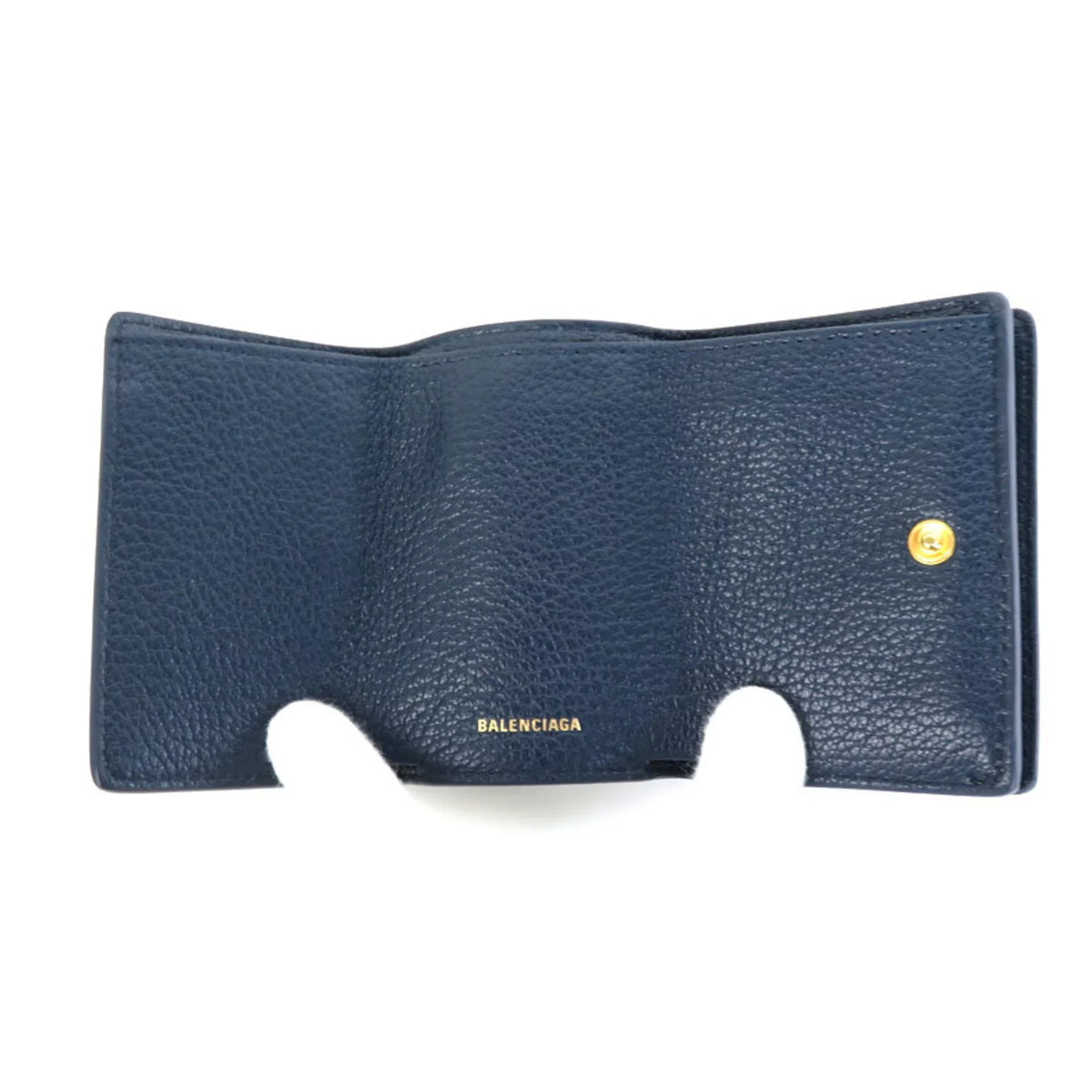 leather Pre-Owned Balenciaga gold wallet mini navy (Good) trifold BALENCIAGA