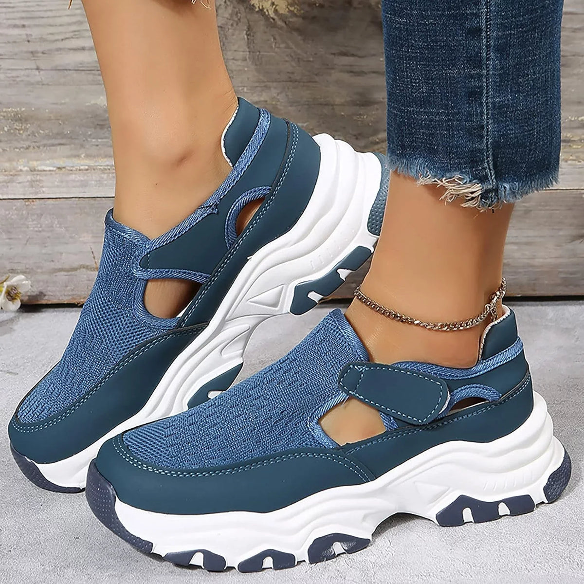 Breathable Toe Seasons Slip Wedges Loop Flat Non Hook Women Round Shoes Mesh Color Women's Four Solid