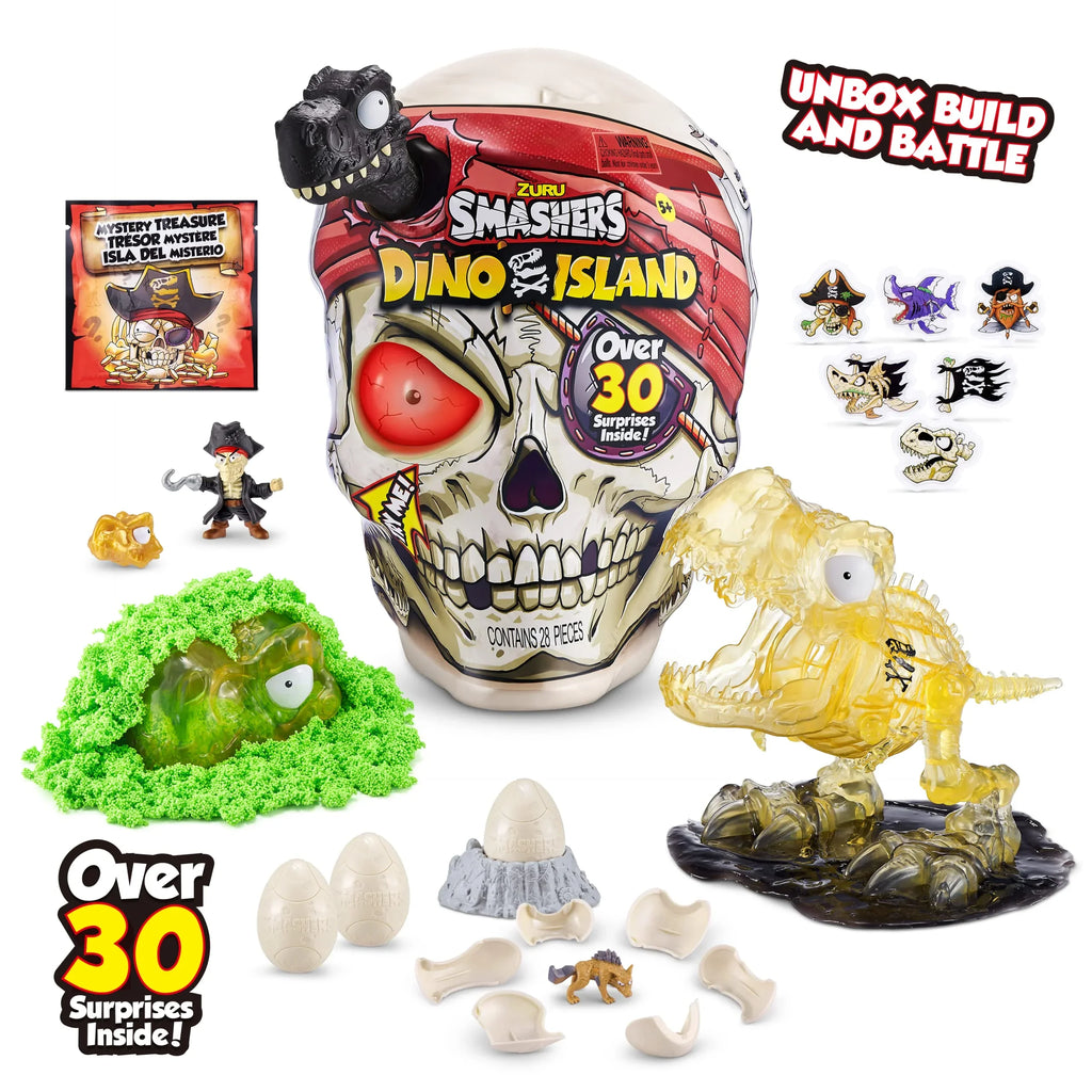 with Mini Toys, and Smashers Over and (T-Rex) Figurines, ZURU Prehistoric by Dino 30 Eggs Slime, Sand Dinosaur Island Discovery More 5+ Age Skull Giant Surprises, Toy,