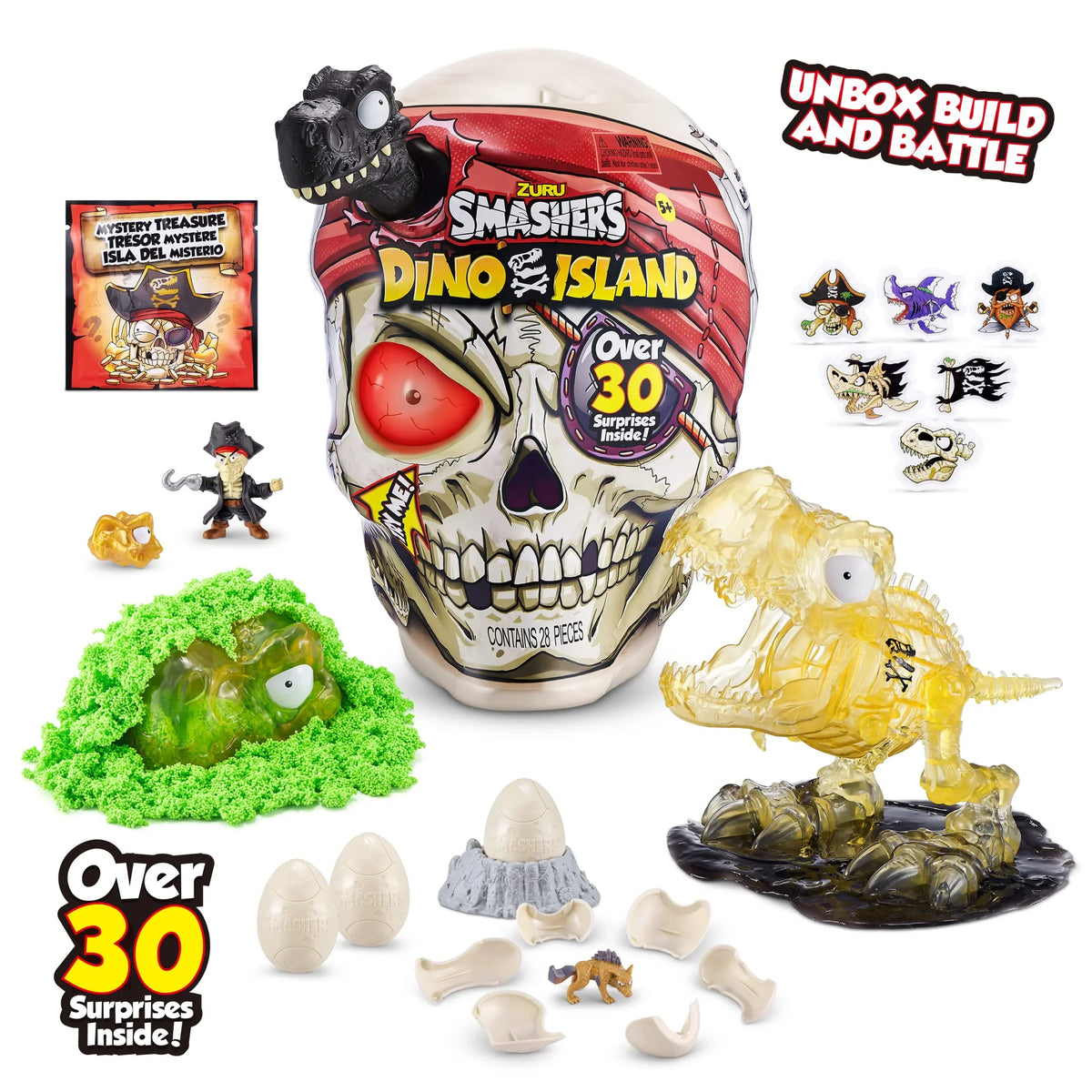 with Mini Toys, and Smashers Over and (T-Rex) Figurines, ZURU Prehistoric by Dino 30 Eggs Slime, Sand Dinosaur Island Discovery More 5+ Age Skull Giant Surprises, Toy,