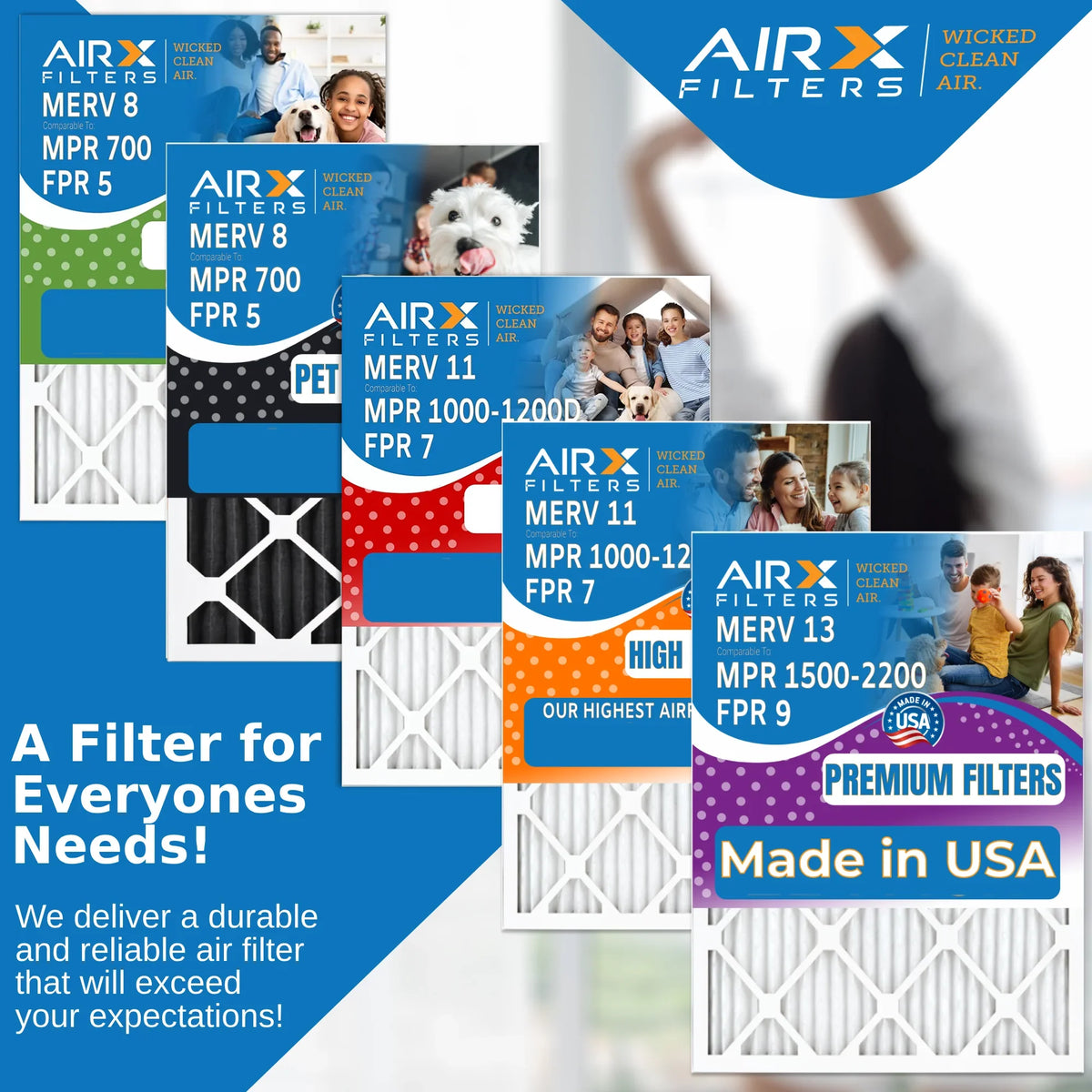 AC FILTERS Filter Pack to HVAC 700 USA WICKED FPR by Conditioner Filters Pleated Comparable AIR. Premium Air Furnace Filter 18x24x2 6 5 Electrostatic Made 8 & Air MPR 18x24x2 MERV AIRX CLEAN