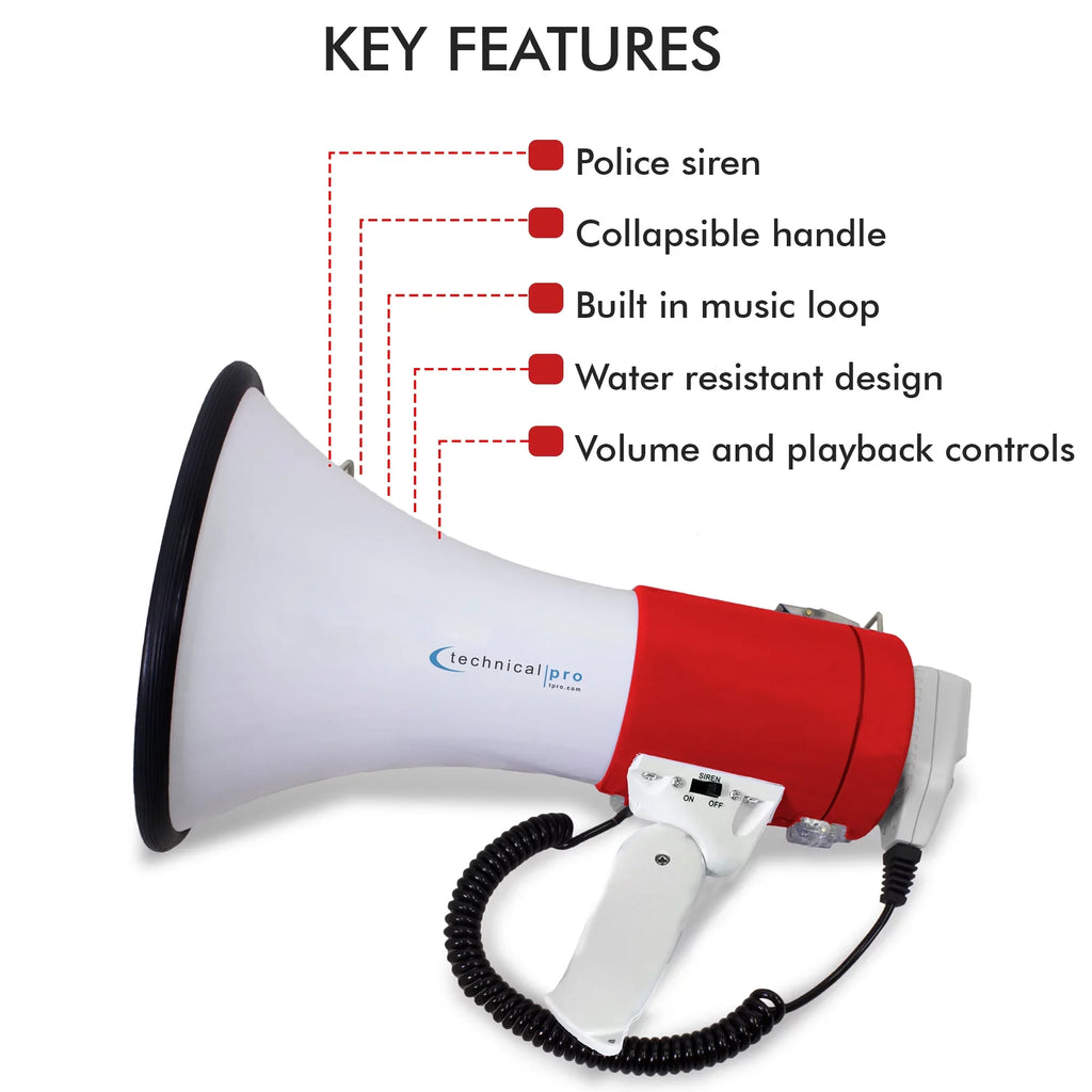 Police Outdoor Detachable Bullhorn Professional leading w/ Siren, - Speaker PA Megaphone Technical Red Pro Detachable And Microphone, Portable Voice Cheer Strap for Lightweight 75-Watt