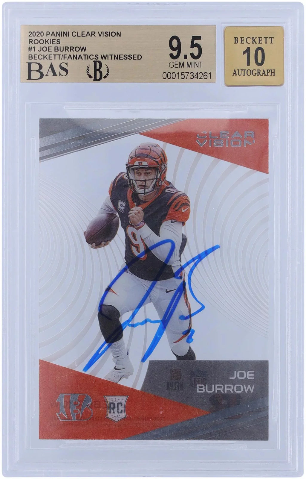 Autographed Fanatics Witnessed Joe Card Bengals Vision Authenticated Burrow Cincinnati - Certified #CV-1 Rookie Panini Clear 2020 9.5/10 Authentic Fanatics Beckett