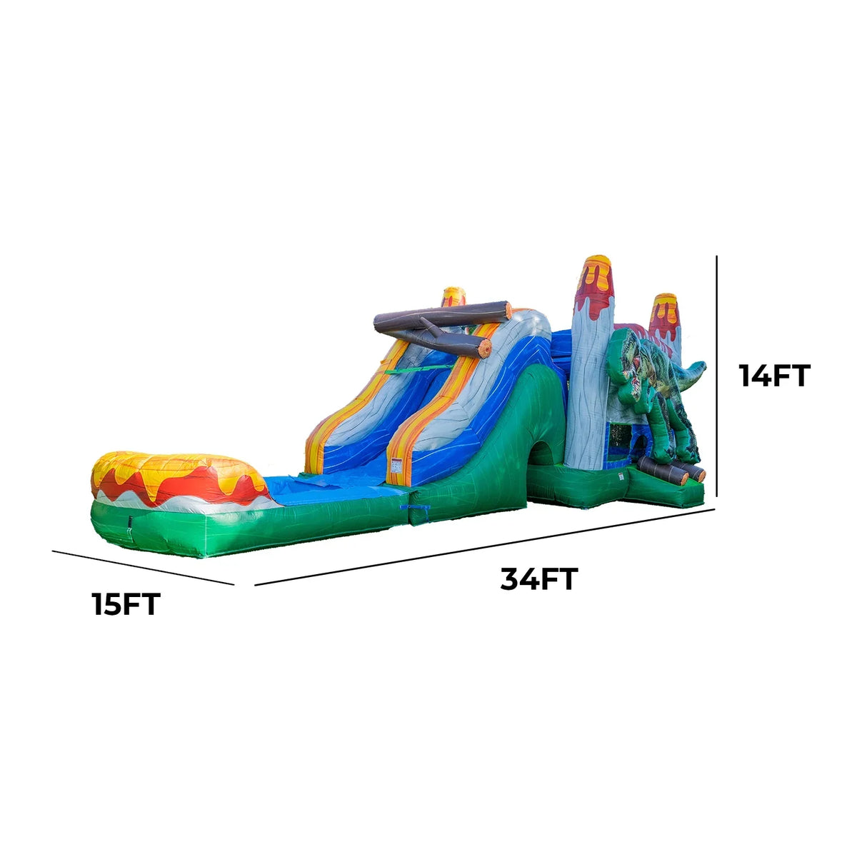 XJUMP Splash Slide T-Rex Kids Adults Combo Commercial Dinosaur for Water Air and Bounce Pool Blower), Inflatable Grade House (with with