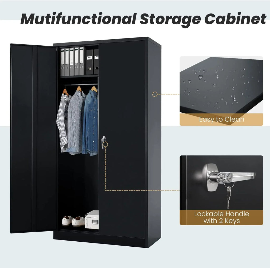 Clothing Metal and Office Employee Cabinet Lock Locker Freestanding Steel Door Shelves Coat (Black) Cabinets for Locking Garage Wardrobe with Home 72'' with HOOMHIBIU