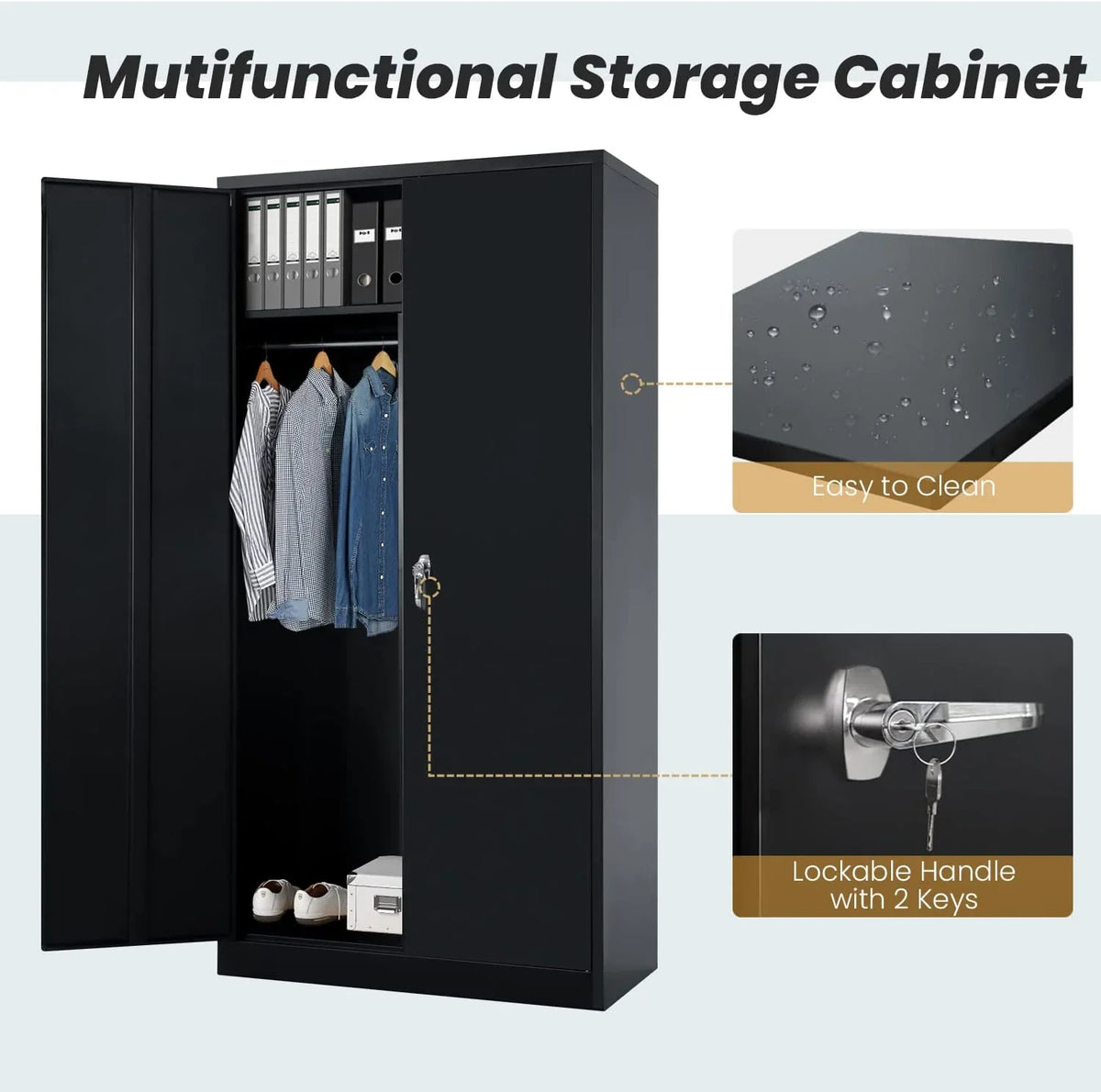 Clothing Metal and Office Employee Cabinet Lock Locker Freestanding Steel Door Shelves Coat (Black) Cabinets for Locking Garage Wardrobe with Home 72'' with HOOMHIBIU