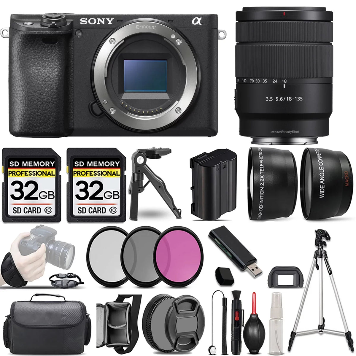 Lens f/3.5-5.6 OSS Filter PC a6400 +3 Mirrorless Sony +64GB +18-135mm Camera