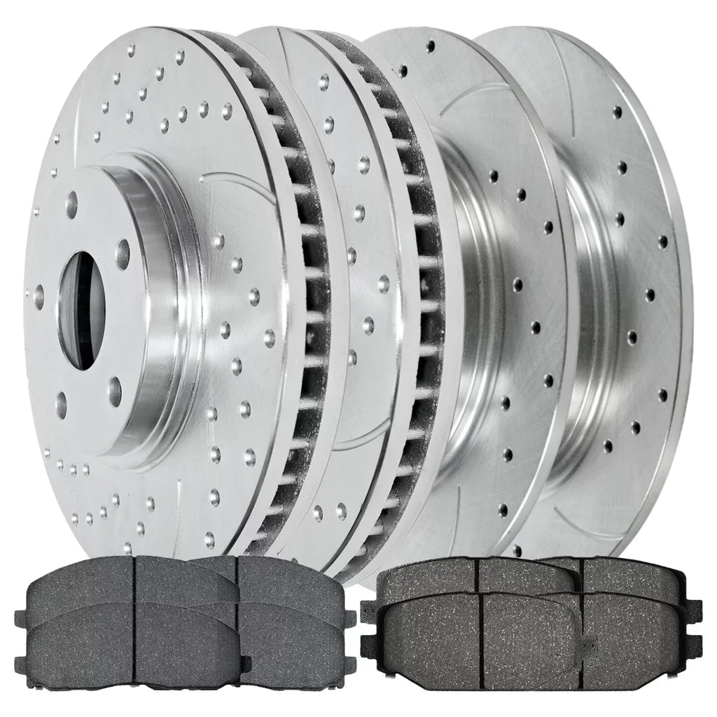 Front & 2012-2020 Replacement Rear VW and Journey Ram and Brake Chrysler Dodge Ceramic C/V Grand Drilled AutoShack Rotors for Silver Caravan Pads 2012-2016 Town Country Kit Slotted 2013-2015 V6 Routan