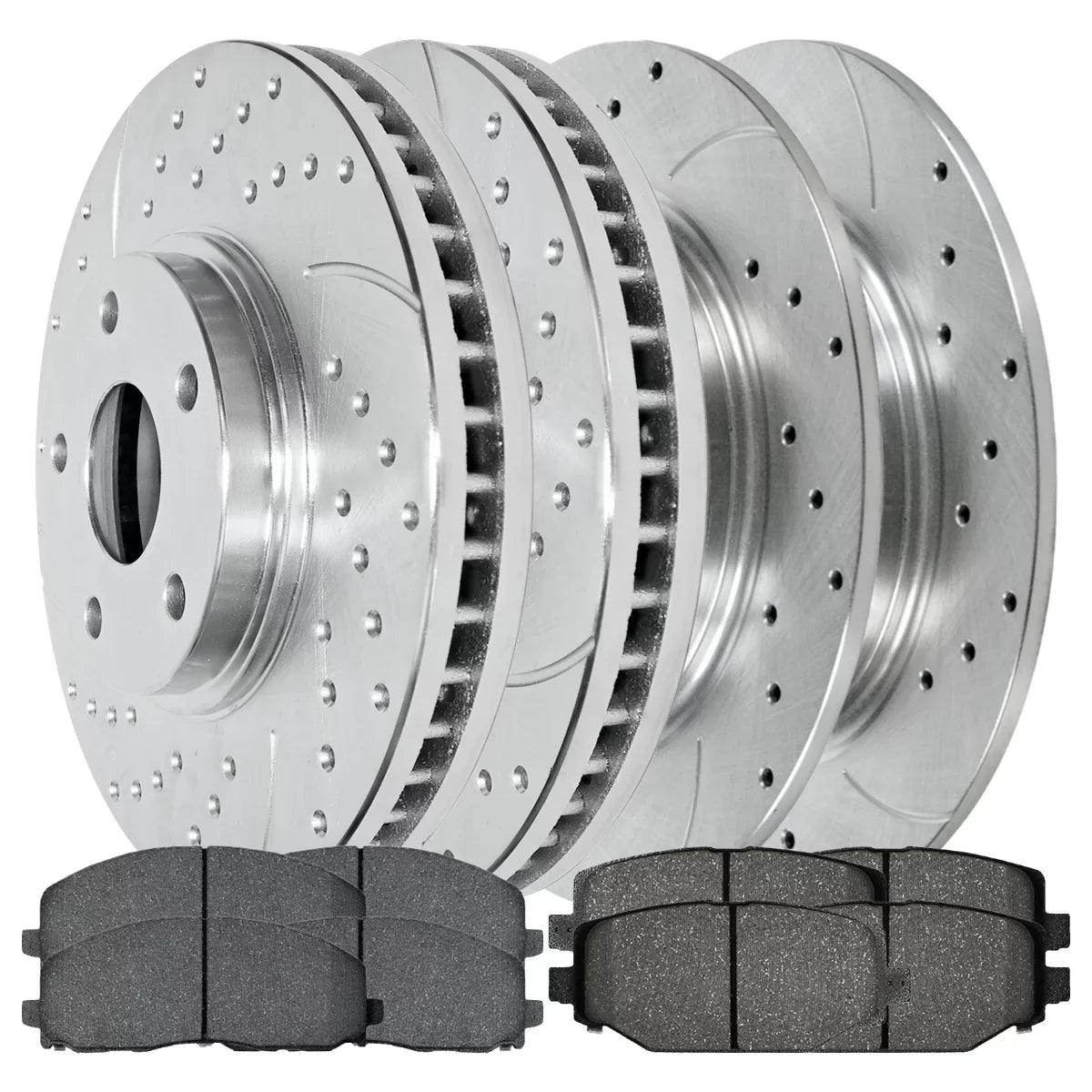 Front & 2012-2020 Replacement Rear VW and Journey Ram and Brake Chrysler Dodge Ceramic C/V Grand Drilled AutoShack Rotors for Silver Caravan Pads 2012-2016 Town Country Kit Slotted 2013-2015 V6 Routan