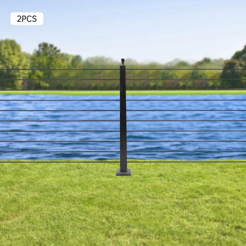 Cable Concrete Level Post Sides Deck Pre-Drilled Railing Two for Wood Steel Fence Level Stainless Square System Railing 36''x2''x2'' Post Cable