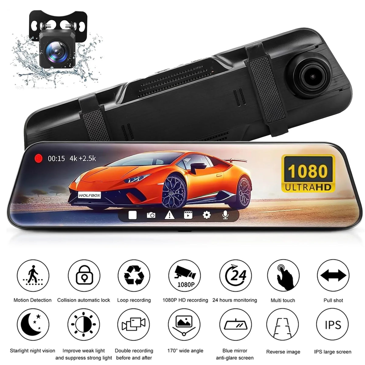 Dash Dash Cars, WDR, Parking Angle, Cam Vision, 32GB Full 1080P Card, Screen Mode Rear, IPS for Night Front Camera 10Inch HD 170°Wide 24H Free