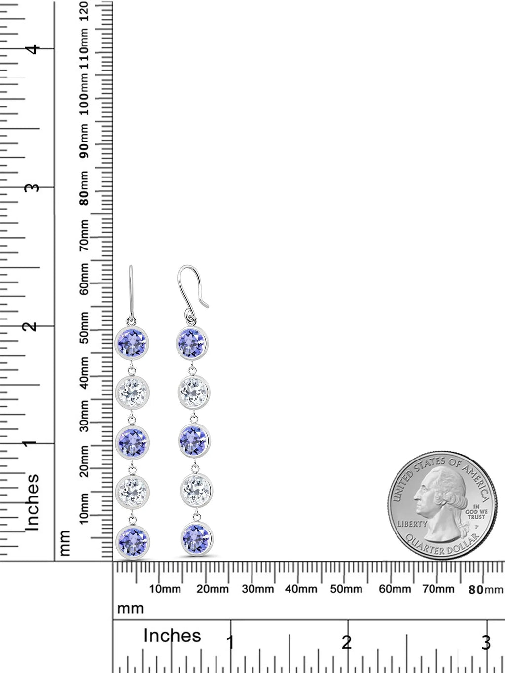 Ct 925 Tanzanite Round Stone Topaz 9.00 Gem Silver Sterling King Earrings Blue White