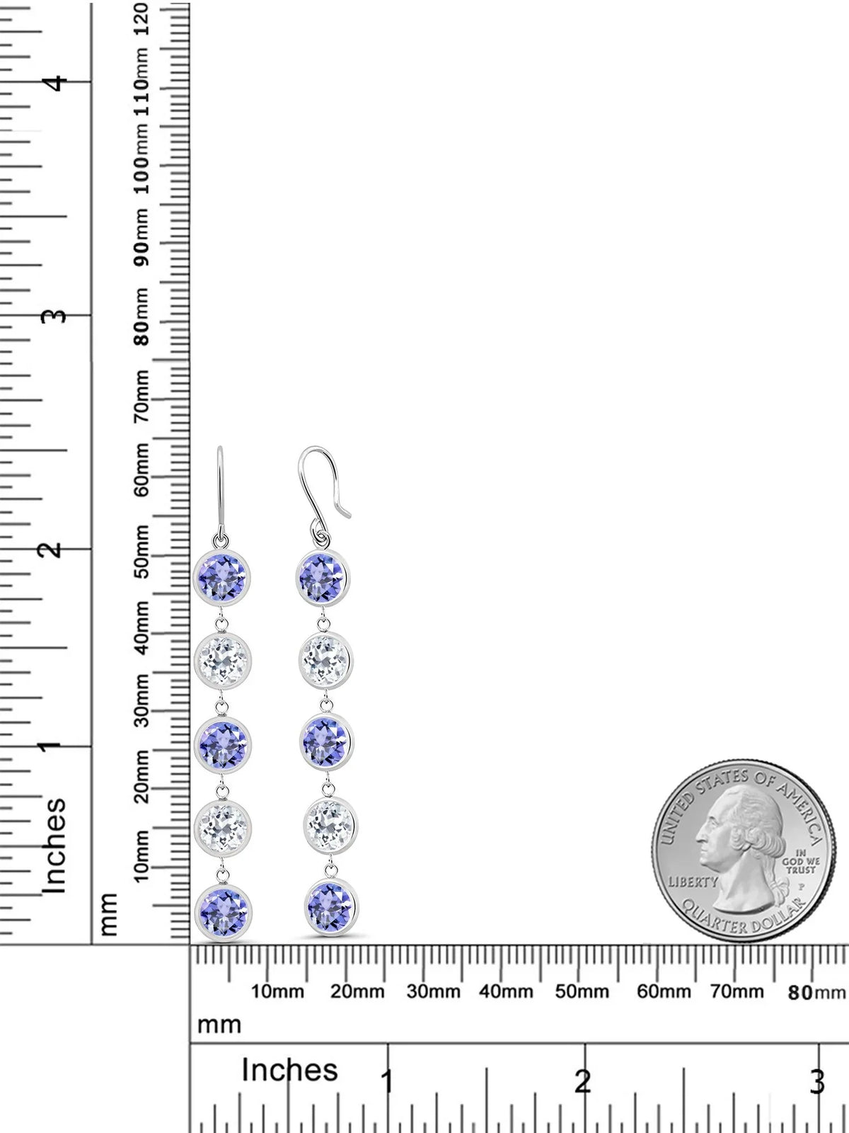 Ct 925 Tanzanite Round Stone Topaz 9.00 Gem Silver Sterling King Earrings Blue White
