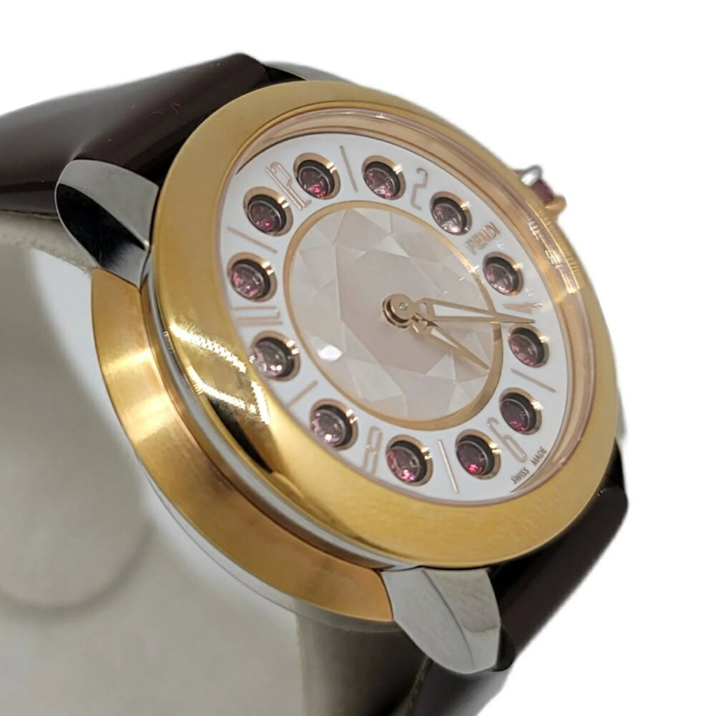 Colors Quartz Spinel Enamel 3 FENDI Eye Women's Topaz Shell Pre-Owned Brown Watch New) Black SS Fendi Fashionable Clock Shine Belt (Like