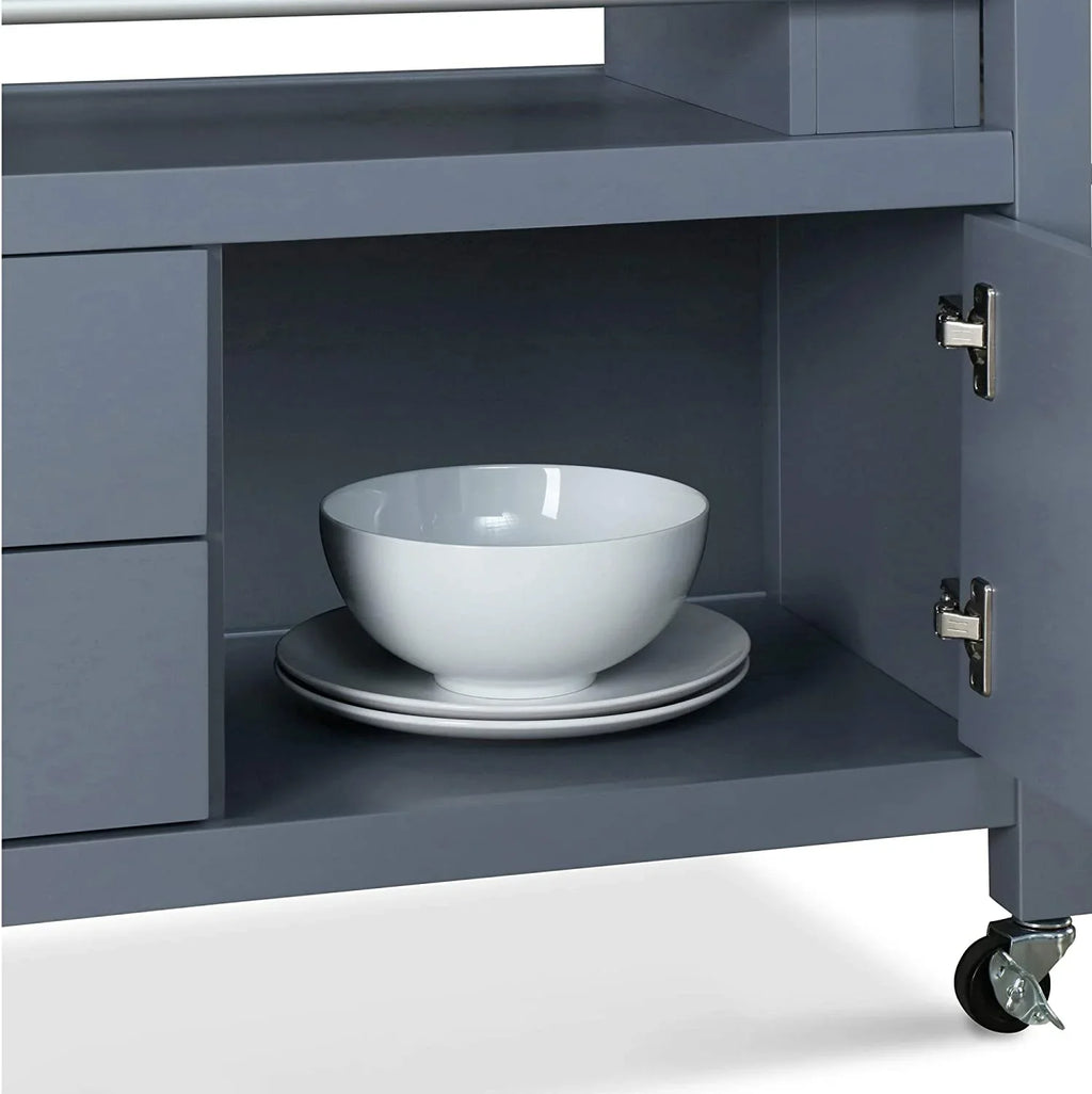 Wheels Apartment Cart Rolling Storage, With Butcher And Cabinet For Bar Portable Island Organization Block Kitchen Table, Anson Home Gray ,
