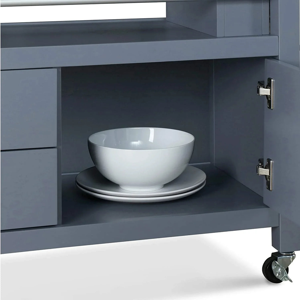 Wheels Apartment Cart Rolling Storage, With Butcher And Cabinet For Bar Portable Island Organization Block Kitchen Table, Anson Home Gray ,