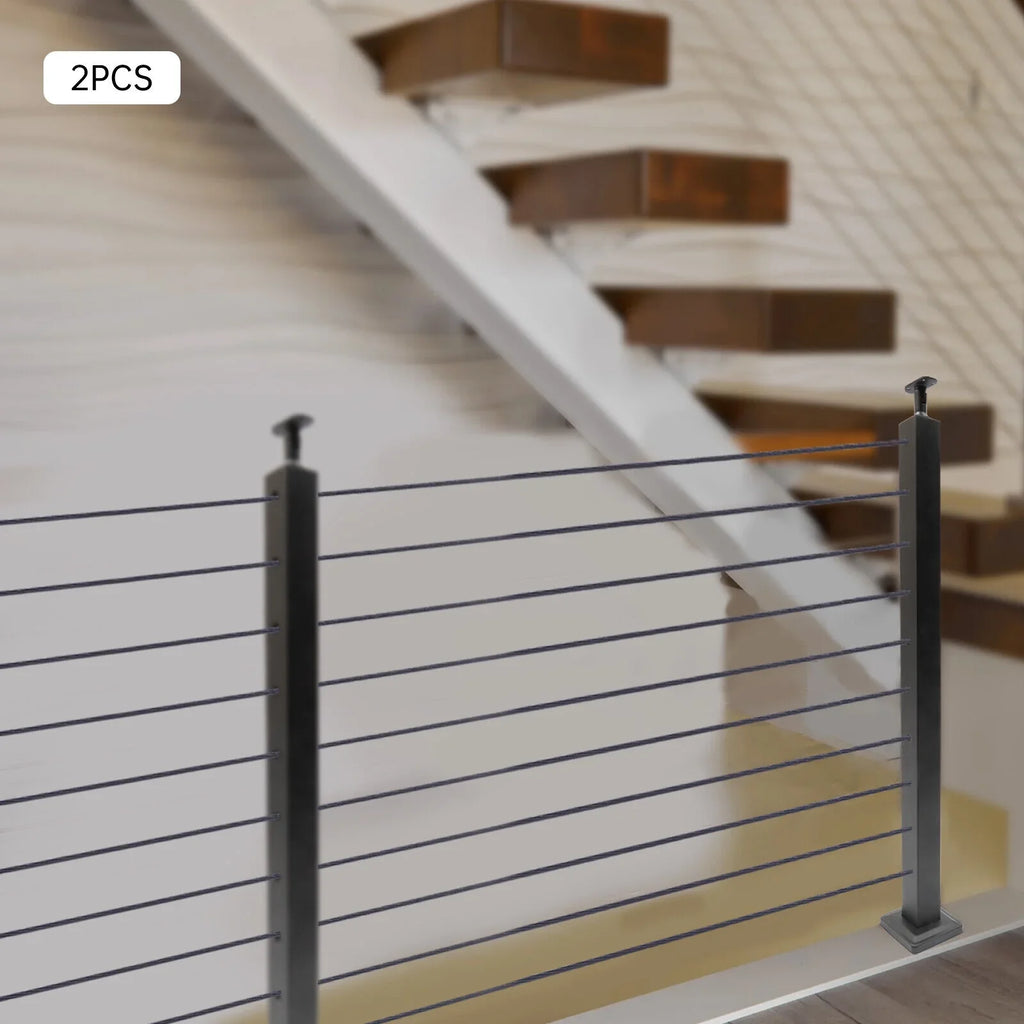 Cable Concrete Level Post Sides Deck Pre-Drilled Railing Two for Wood Steel Fence Level Stainless Square System Railing 36''x2''x2'' Post Cable