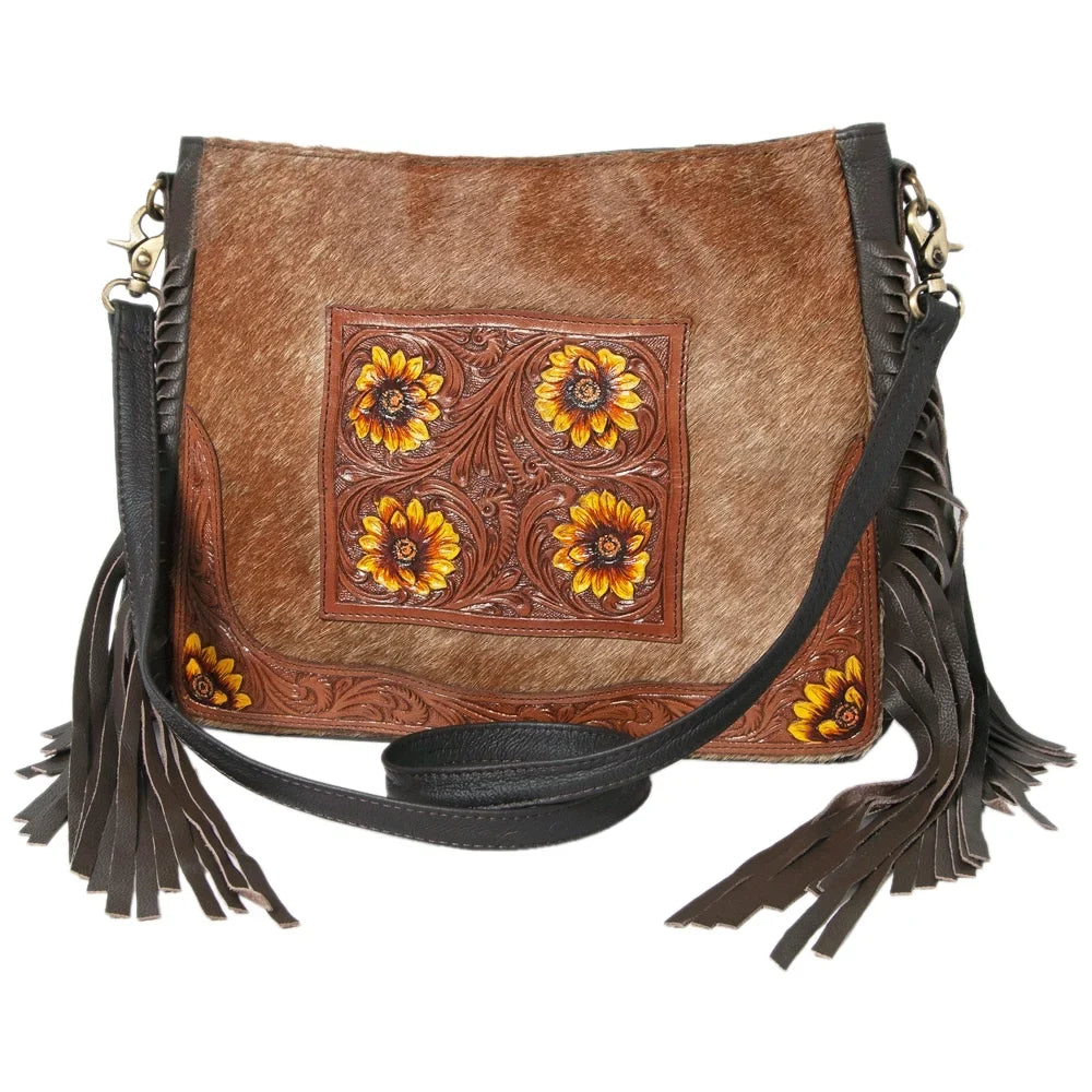 Genuine purse handbag western Hand Hair-on Leather HOBO KB KBK126 Tooled bag OHLAY women