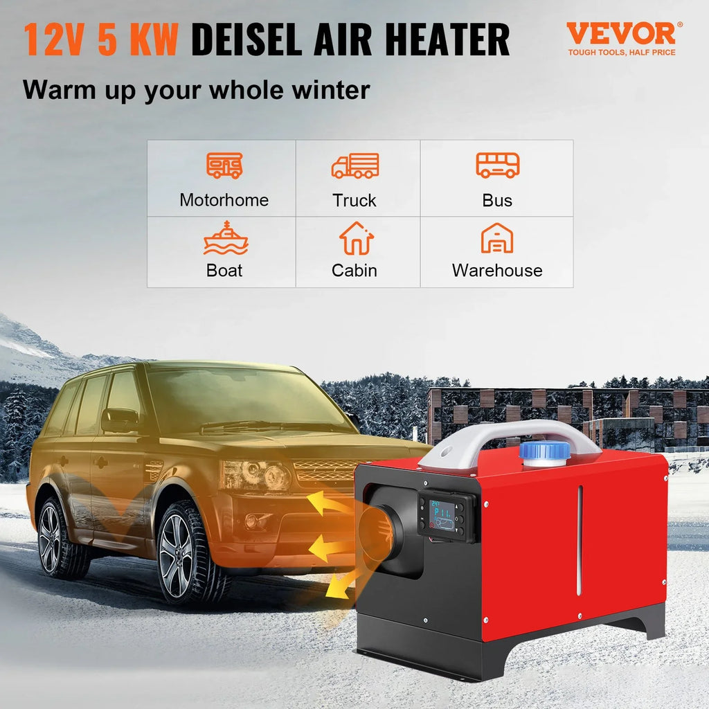 and Motorhomes Car Heater Heating Control Air Fast Remote LCD, 5KW VEVOR for with Boat, 12V Mini Diesel Trailer, RV, Bus, Heater Truck