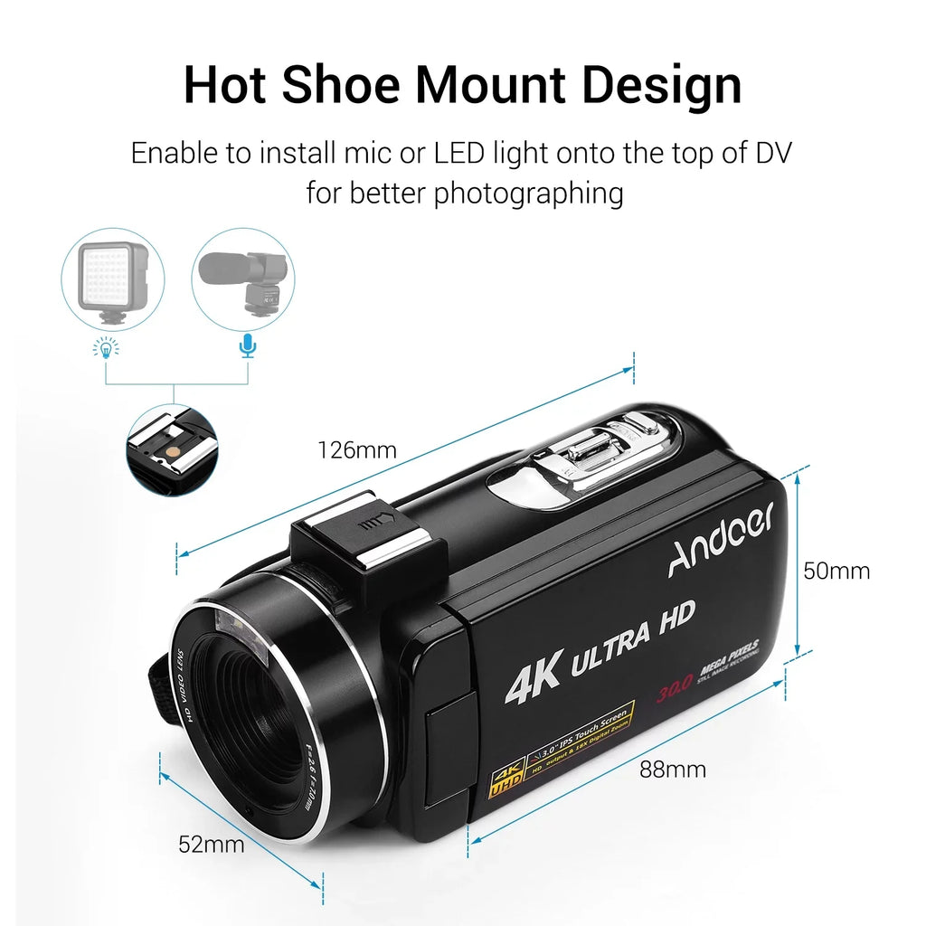 Sensor -Shaking Video DV Professional Microphone Handheld Andoer IPS with 4K Mounting Burst Shoe Camcorder for 3.0 Digital Function Inch CMOS Hot