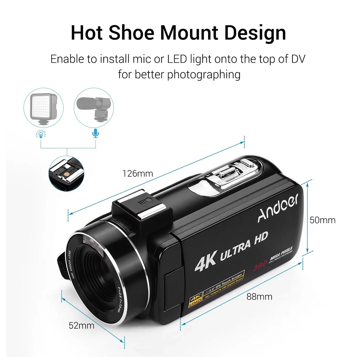 Sensor -Shaking Video DV Professional Microphone Handheld Andoer IPS with 4K Mounting Burst Shoe Camcorder for 3.0 Digital Function Inch CMOS Hot