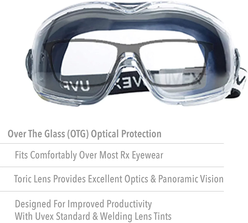 Navy Stealth Frame Clear Uvex Safety Lens Goggle, North OTG 763-S3970HSF Safety