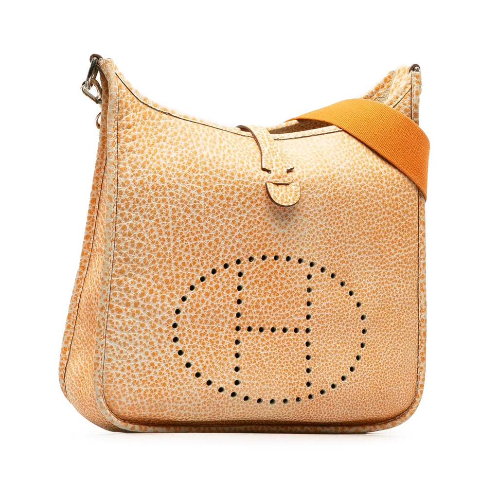 Unisex Evelyne Authenticated Orange Buffalo Leather Crossbody Hermès Pre-Owned PM Bag Dalmatian Calf I (Good)