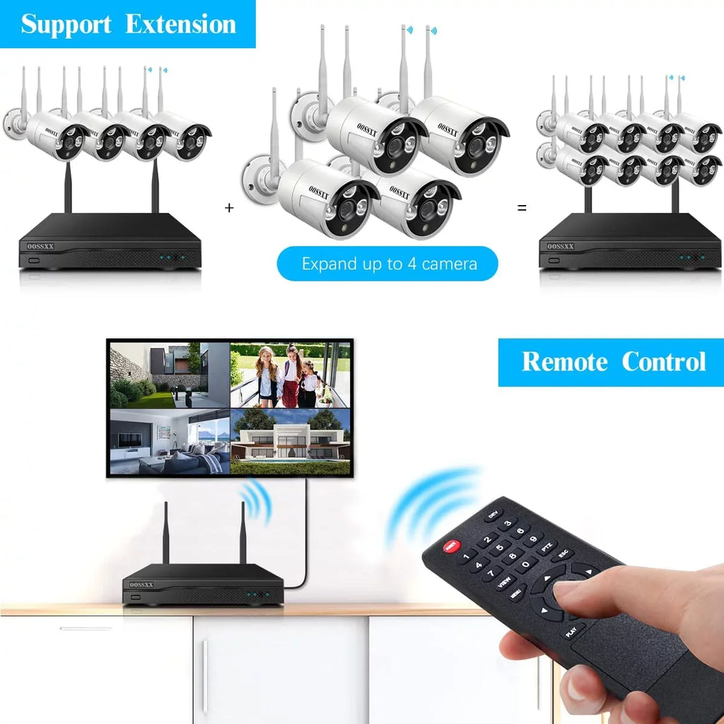 3.0MP Hard Antennas Surveillance Kits Drive, WiFi Camera Outdoor Cameras Security Wireless Dual 2K 4Pcs System, without Security NVR