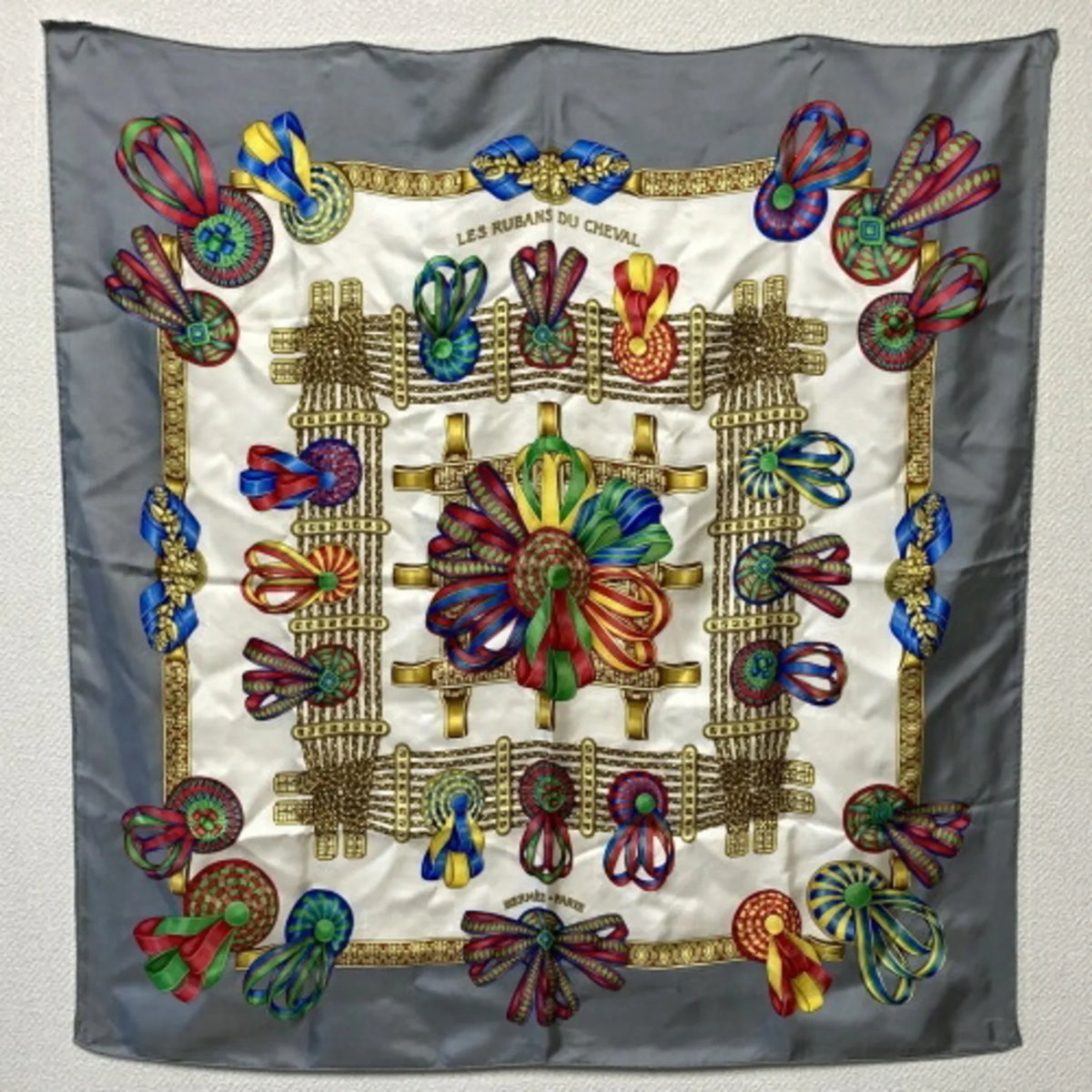 Accessory Carre90 DU (Good) CHEVAL Fashion Silk Gray LES RUBANS Pre-Owned HERMES Ribbon Horse Ladies Scarf