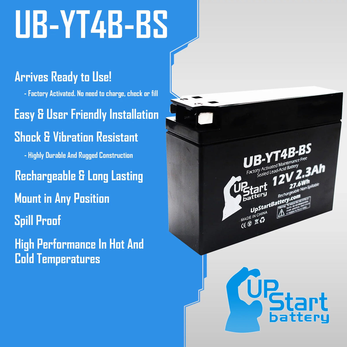2012 2-Pack Activated, UpStart 2.3Ah, 12V, Yamaha SR400 400CC - Replacement Maintenance UB-YT4B-BS Motorcycle (FI) Factory Battery Free, Battery