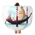 Towels KDAGR Towel Italy Mat Beach in inch Throw Round Flat Beach Gondola Circular Circle Transports Tapestry Blanket Venice 60 Travel Boat Gondolier Woman