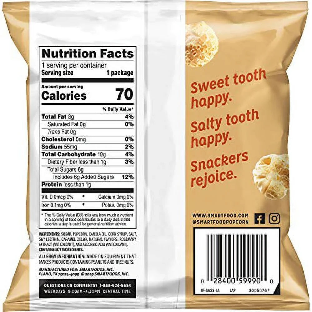 Kettle Popcorn, (40 Single-Serve Corn Ct) Sweet & Smartfood Oz Bags, Salty 0.5