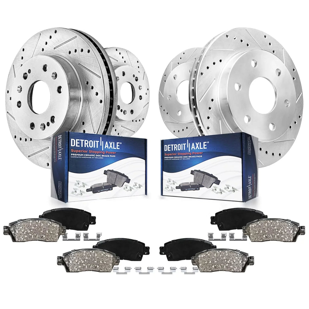 ESV Rotors - & Slotted Drilled Detroit Front XL 1500 Sierra Silverado Avalanche Kit Tahoe Ceramic Axle Rear GMC Brakes Brake EXT Chevy Pads Escalade for Brake and Yukon Suburban Cadillac