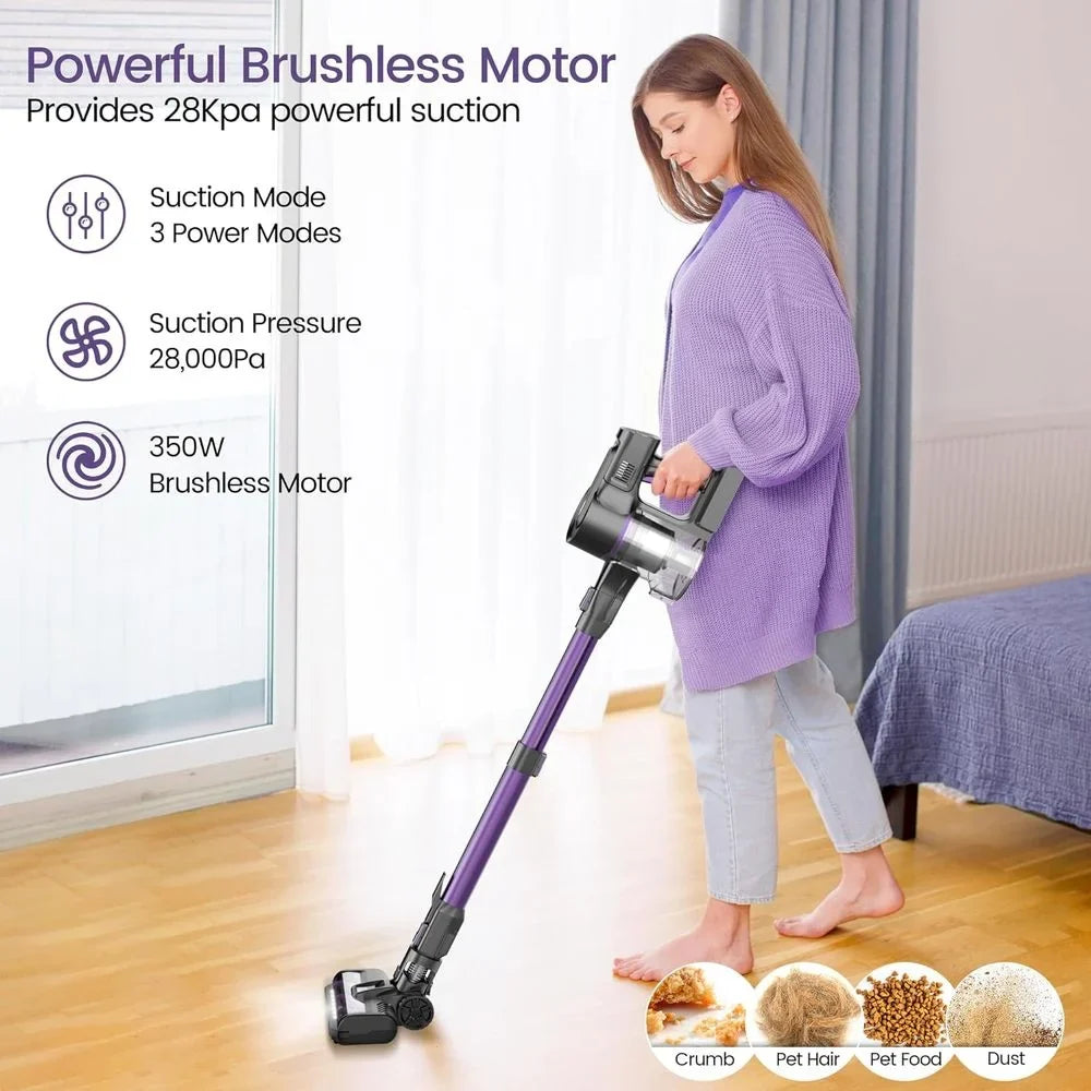 Home Cleaner, Suction, Carpet Vacuum Floor Rechargeable Pet Cordless with Hair Purple) with 28Kpa (Midnight 350W 50min Vacuum Runtime, for Stick Powerful Vacuum Cordless 6-in-1 Lightweight Vacuum