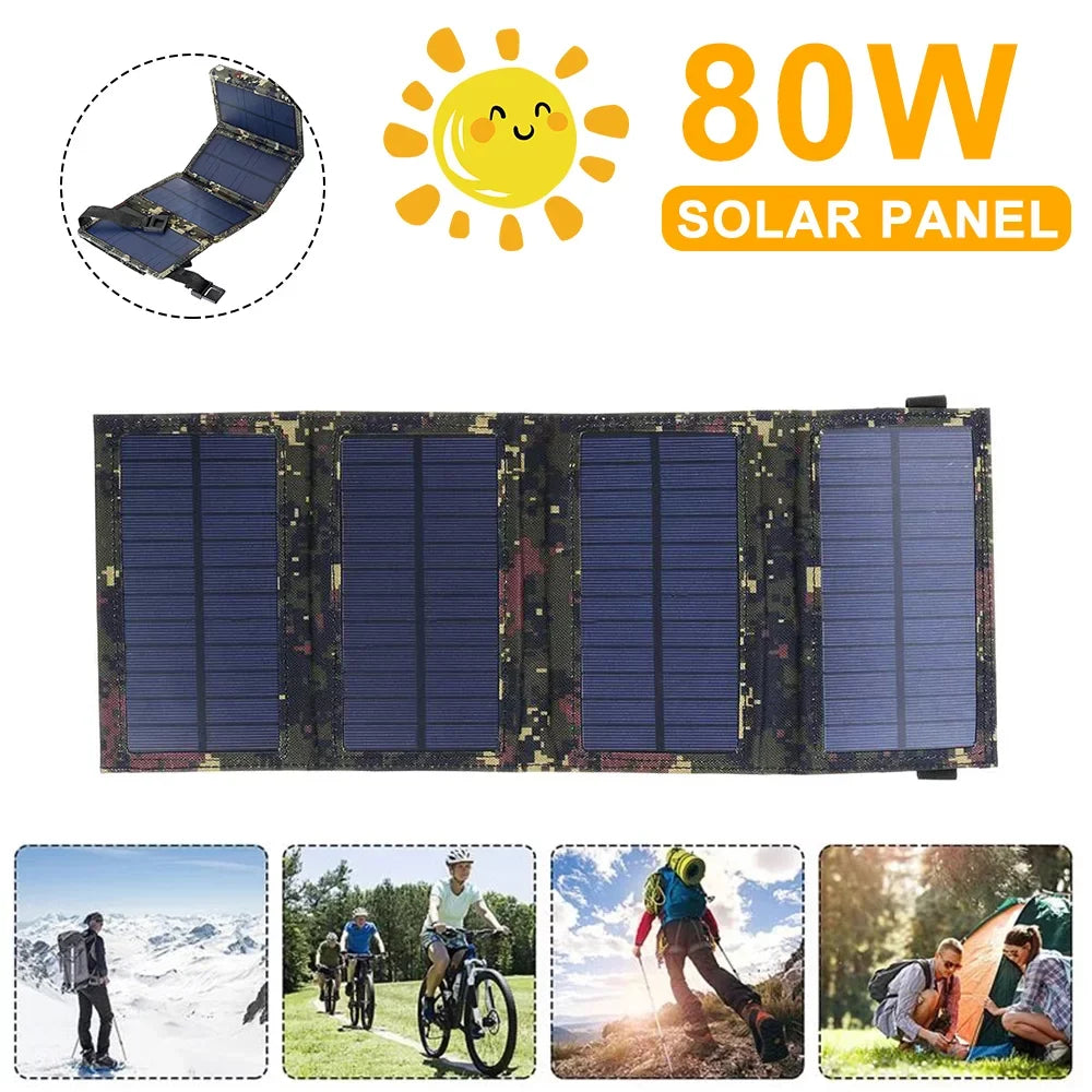 USB 80W Folding Camping Charger Panel Bank Paddsun Power USA Phone Hiking Solar Outdoor