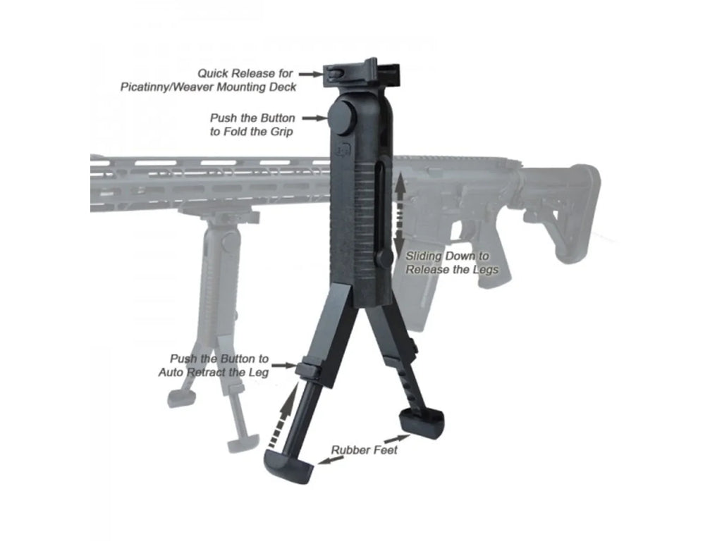 5-position Bipod Folding Gears Grip Lion Bipod, Black QR