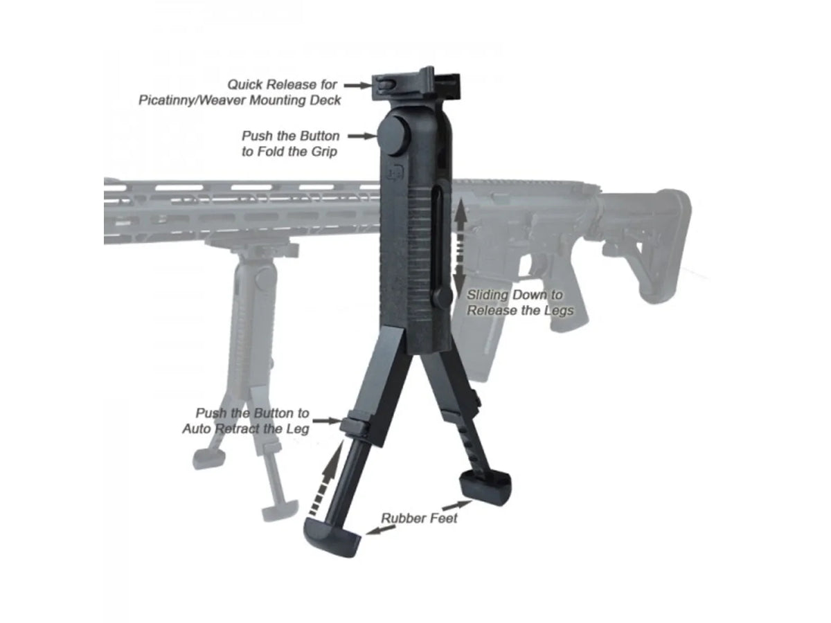 5-position Bipod Folding Gears Grip Lion Bipod, Black QR