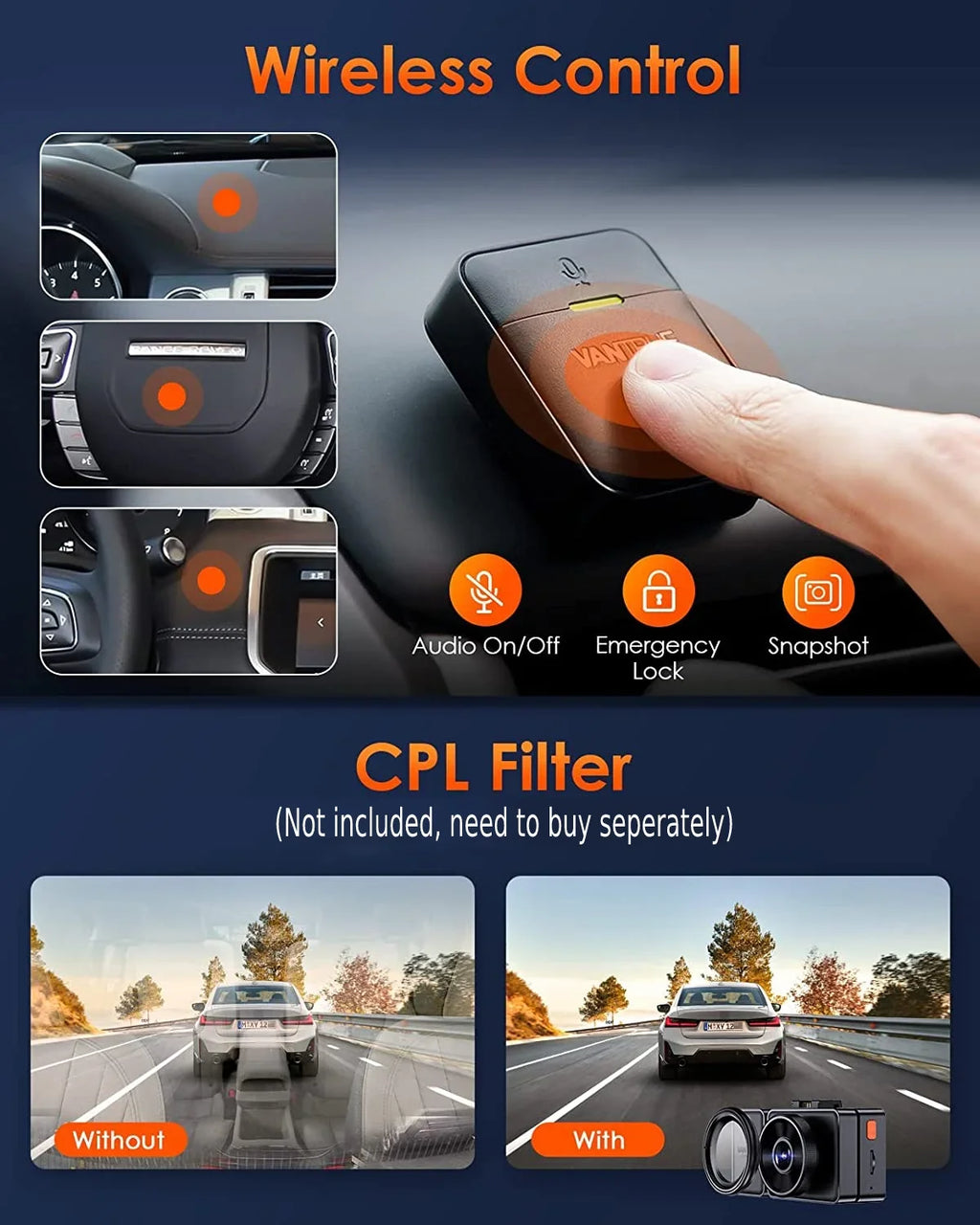 Voice Channel Dash GPS Triple Inside, Front WiFi 512GB 2.5K E3 Rear Control, Max Way and 24 Dash Support 3 3 Vision, STARVIS Hours Parking Night Cam Camera Vantrue IR 1944P+1080P+1080P with Mode,