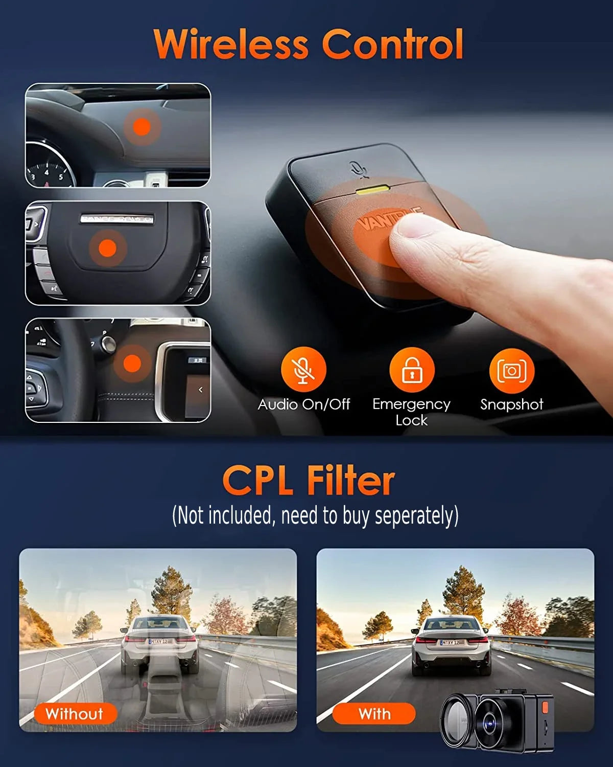 Voice Channel Dash GPS Triple Inside, Front WiFi 512GB 2.5K E3 Rear Control, Max Way and 24 Dash Support 3 3 Vision, STARVIS Hours Parking Night Cam Camera Vantrue IR 1944P+1080P+1080P with Mode,