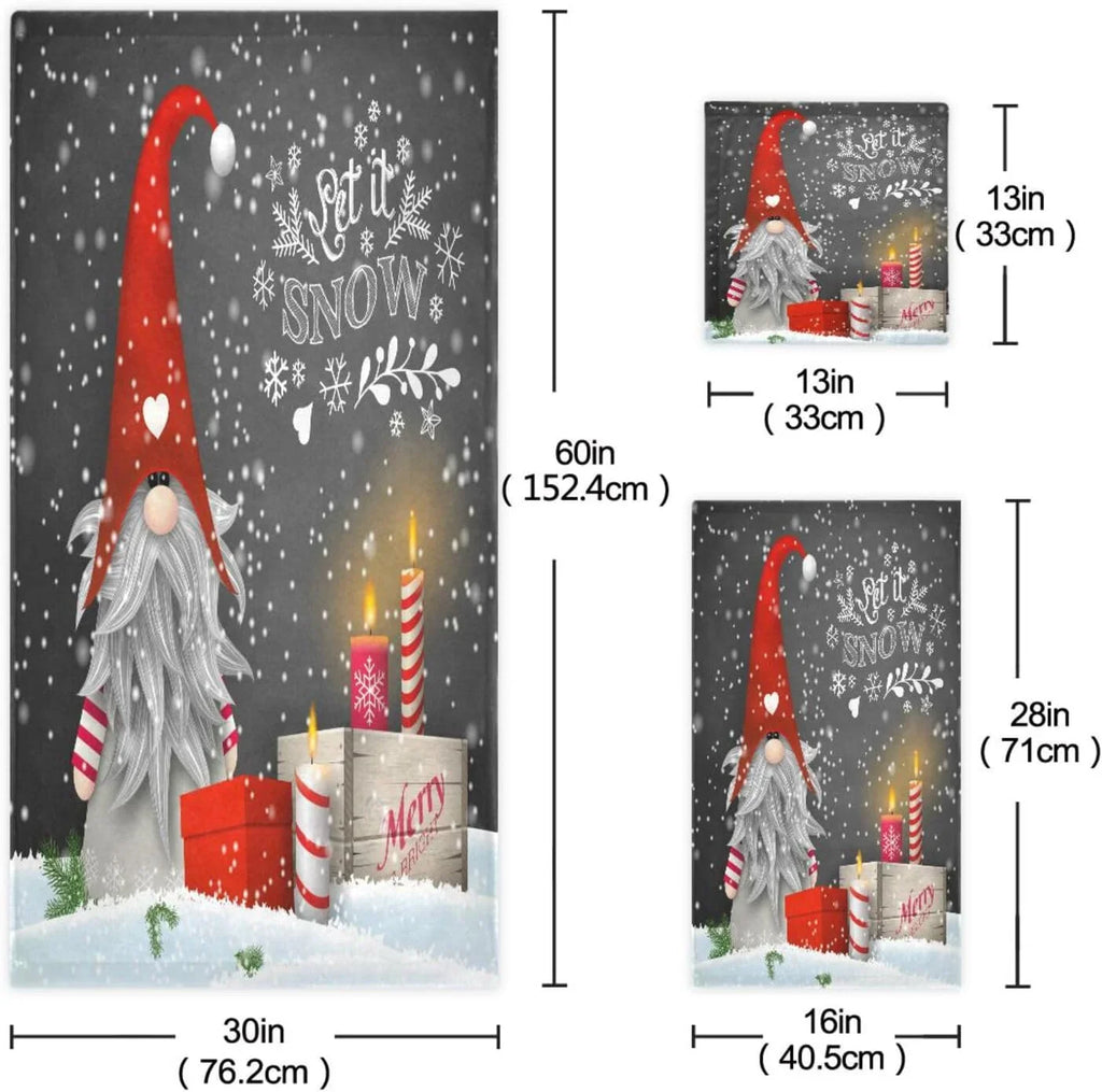 Bathroom of Gym Christmas for Bath 3, Washcloth Soft Set Highly with Towel Towels Absorbent Wellsay Towel Hotel Hand Spa Towel, and Gnome