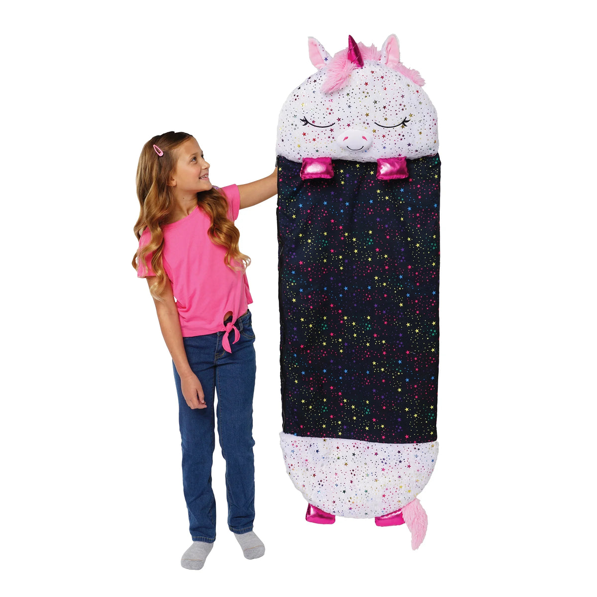 Happy One, Sleeping in Unicorn Pillow Nappers Plush and Toy Sack